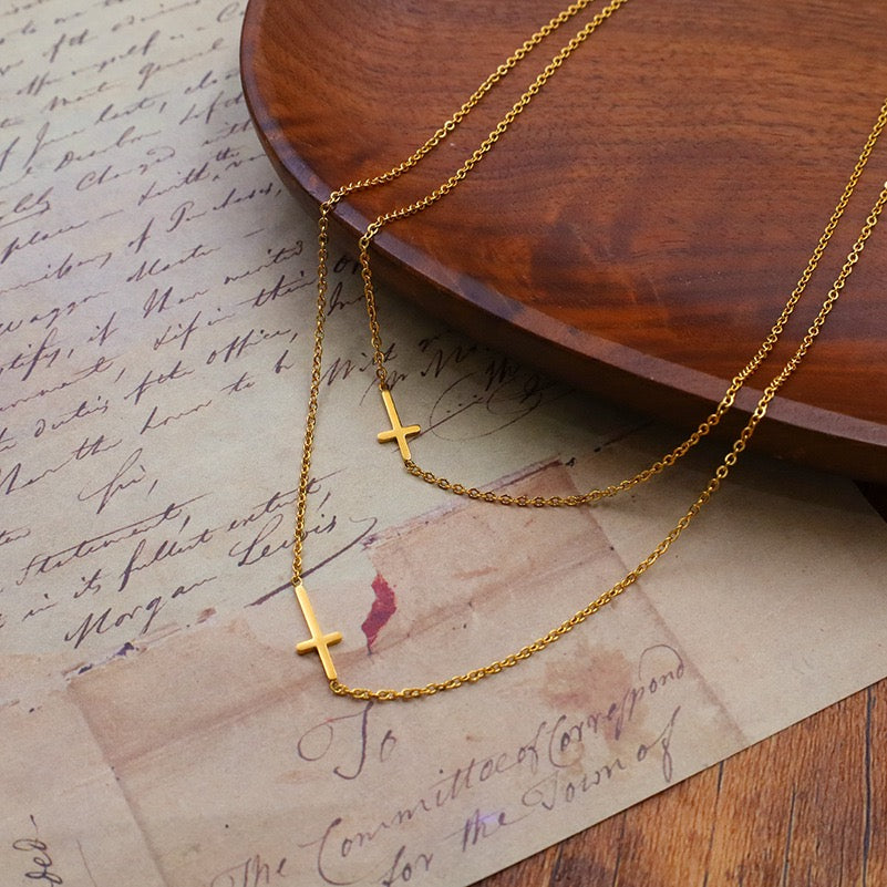 Double layer cross necklace