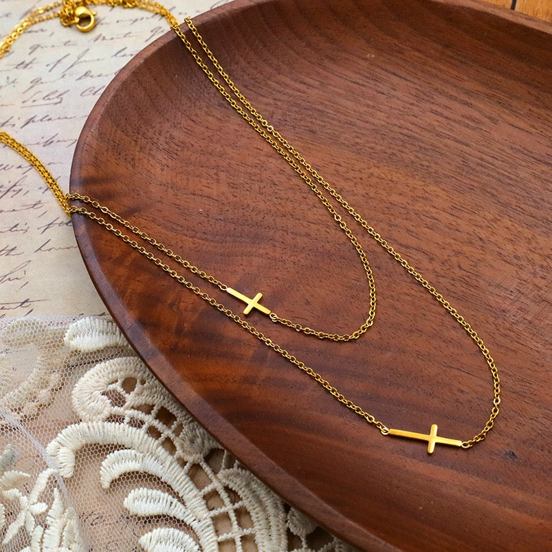 Double layer cross necklace