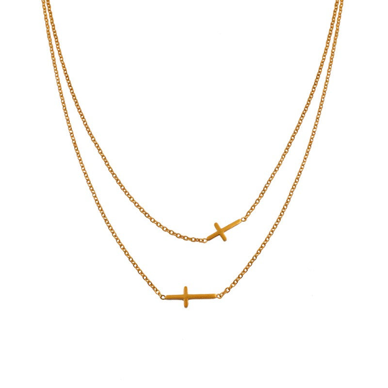 Double layer cross necklace
