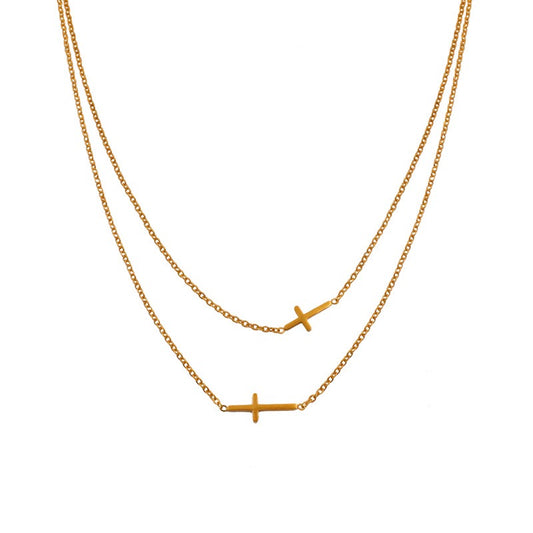 Double layer cross necklace