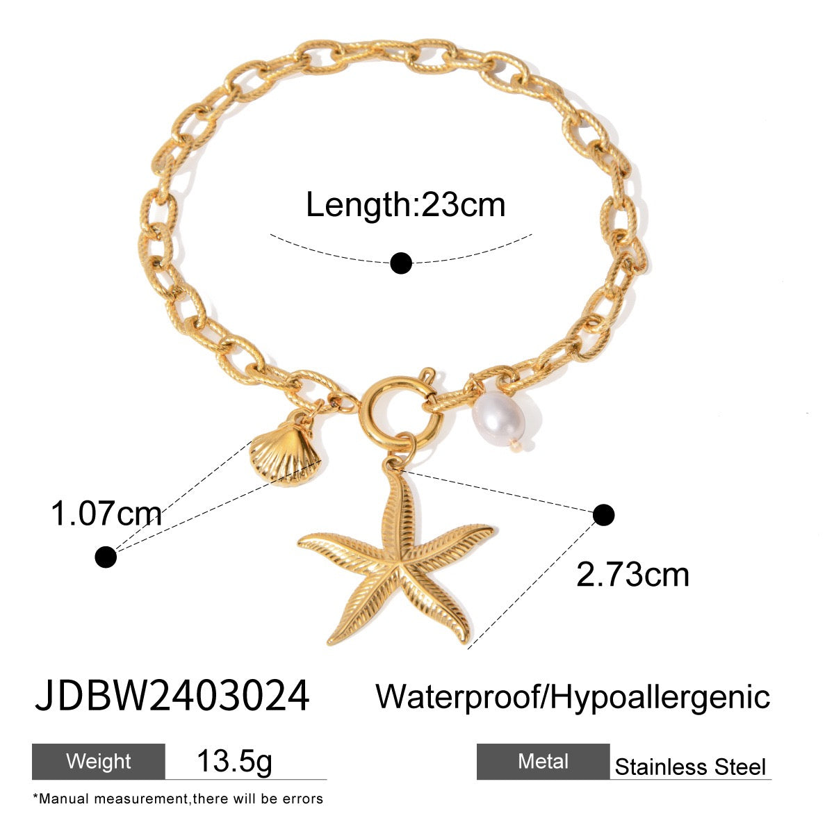 Starfish shell charm bracelet