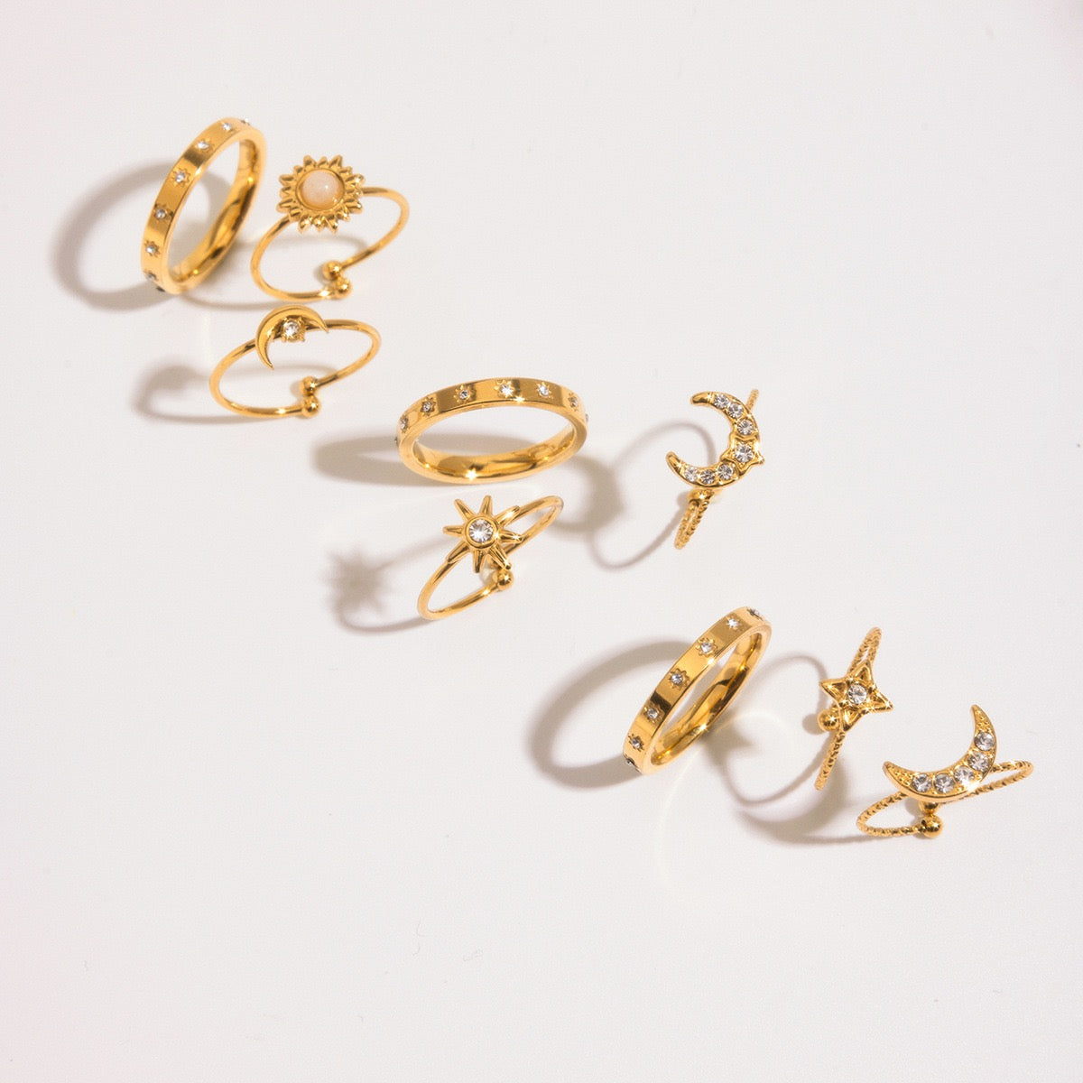 Moon and star stacking rings set