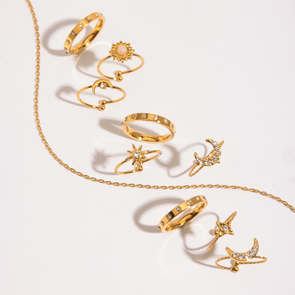 Moon and star stacking rings set