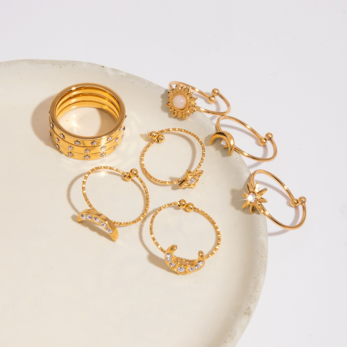 Moon and star stacking rings set