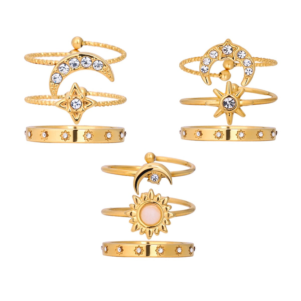 Moon and star stacking rings set – Pearl.Facts