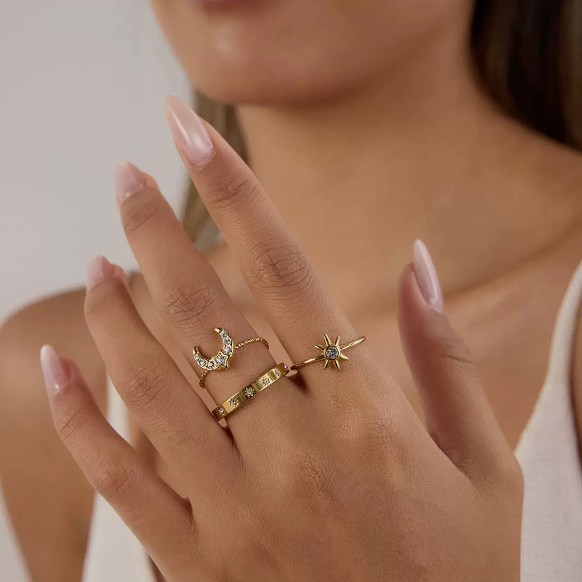 Moon and star stacking rings set