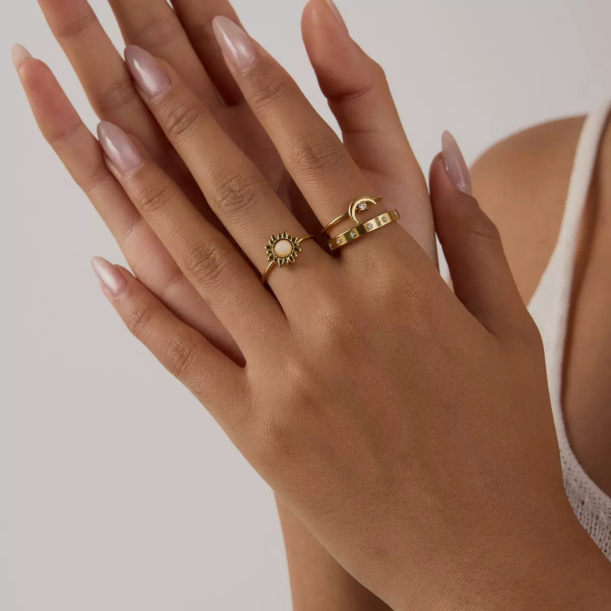 Moon and star stacking rings set