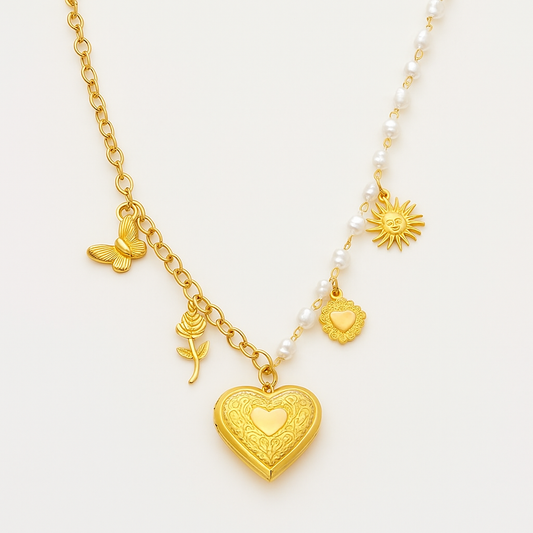 Heart locket charm necklace