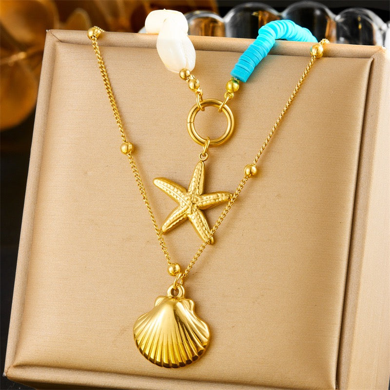 Blue layer starfish charm necklace