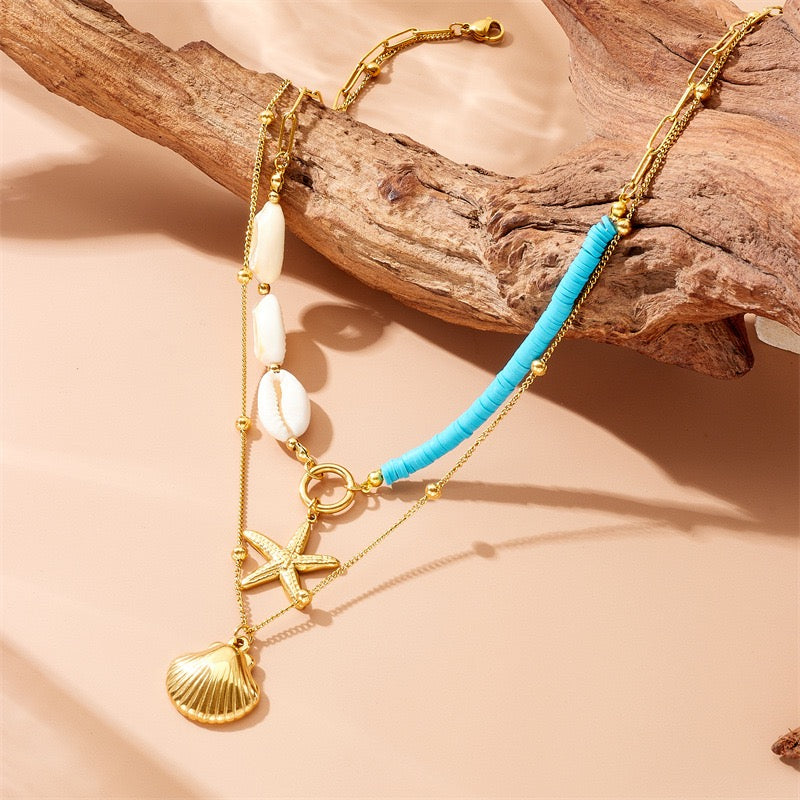 Blue layer starfish charm necklace