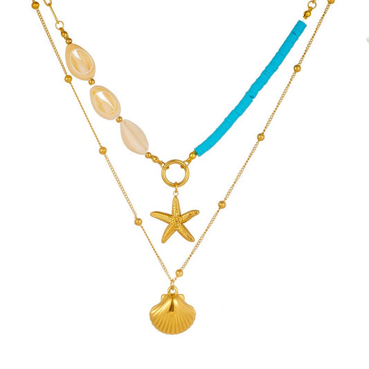 Blue layer starfish charm necklace