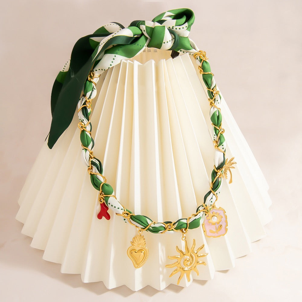 Green scarf sun charm necklace