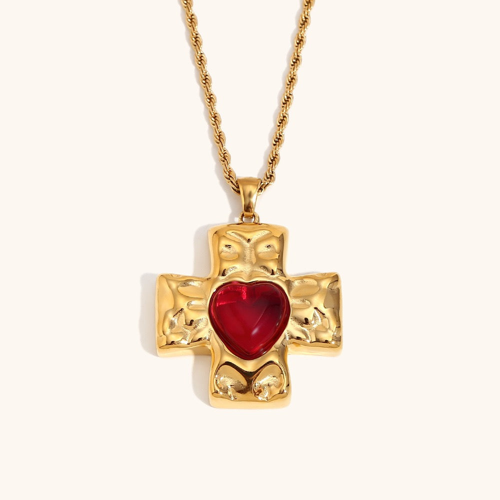 Red heart cross necklace