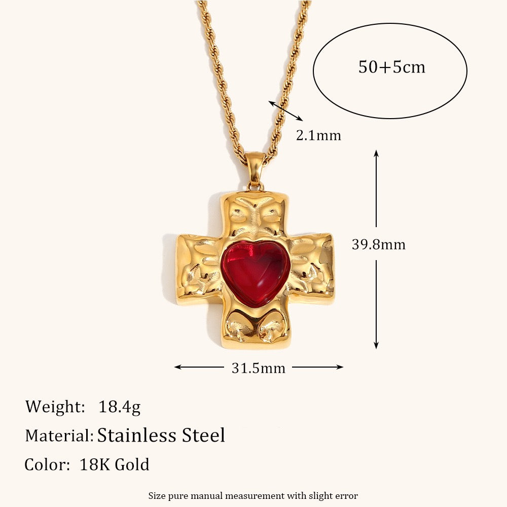 Red heart cross necklace