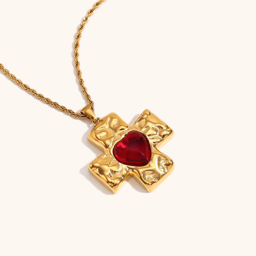 Red heart cross necklace