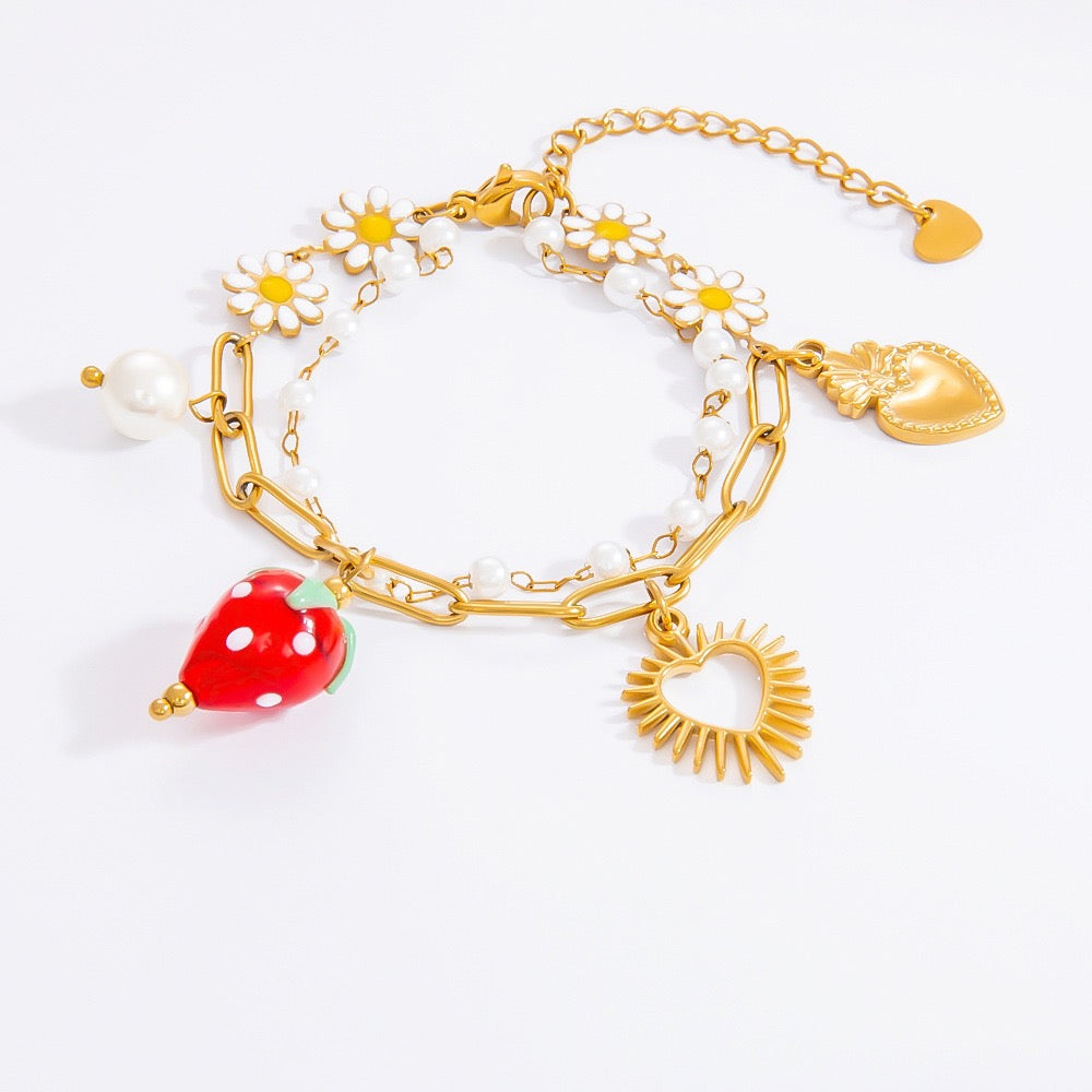 Strawberry daisy charm bracelets