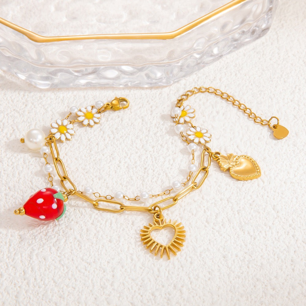 Strawberry daisy charm bracelets