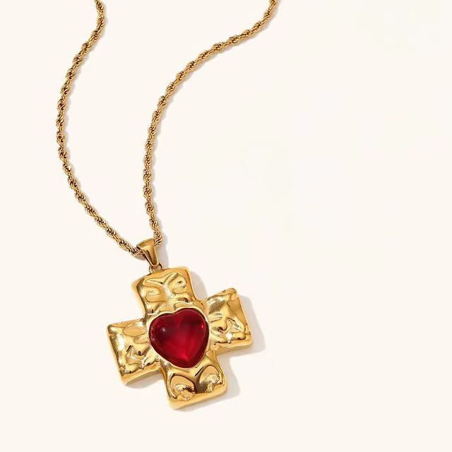 Red heart cross necklace