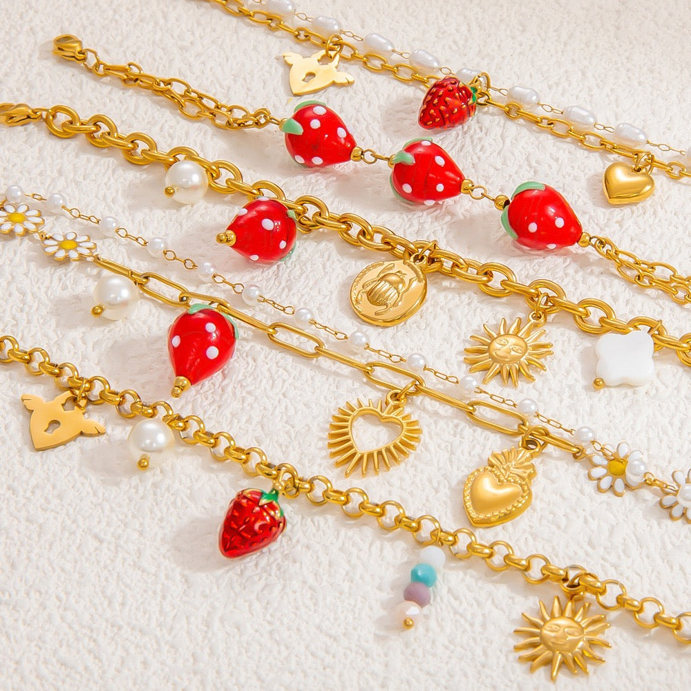 Strawberry daisy charm bracelets