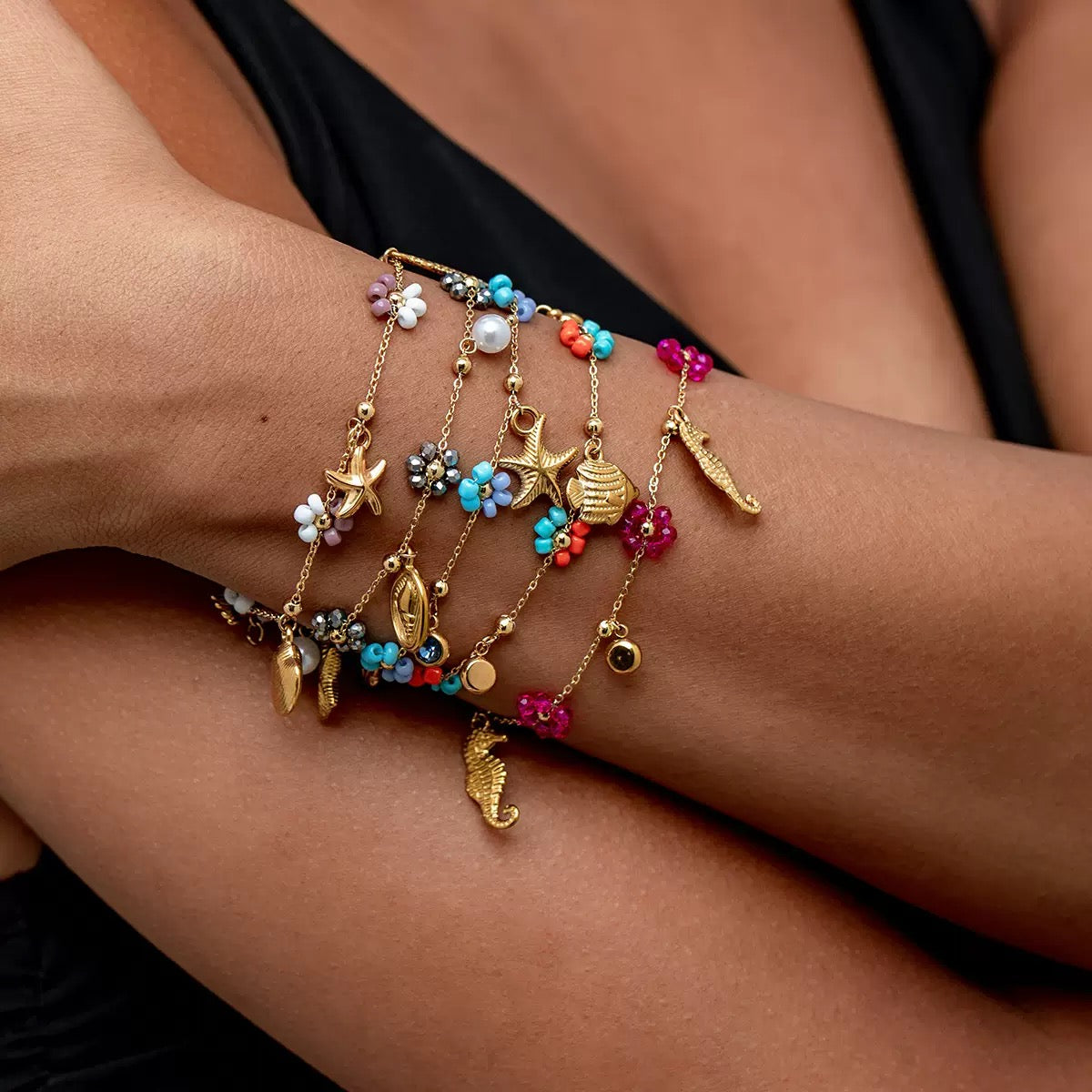 Purple flower charm bracelet