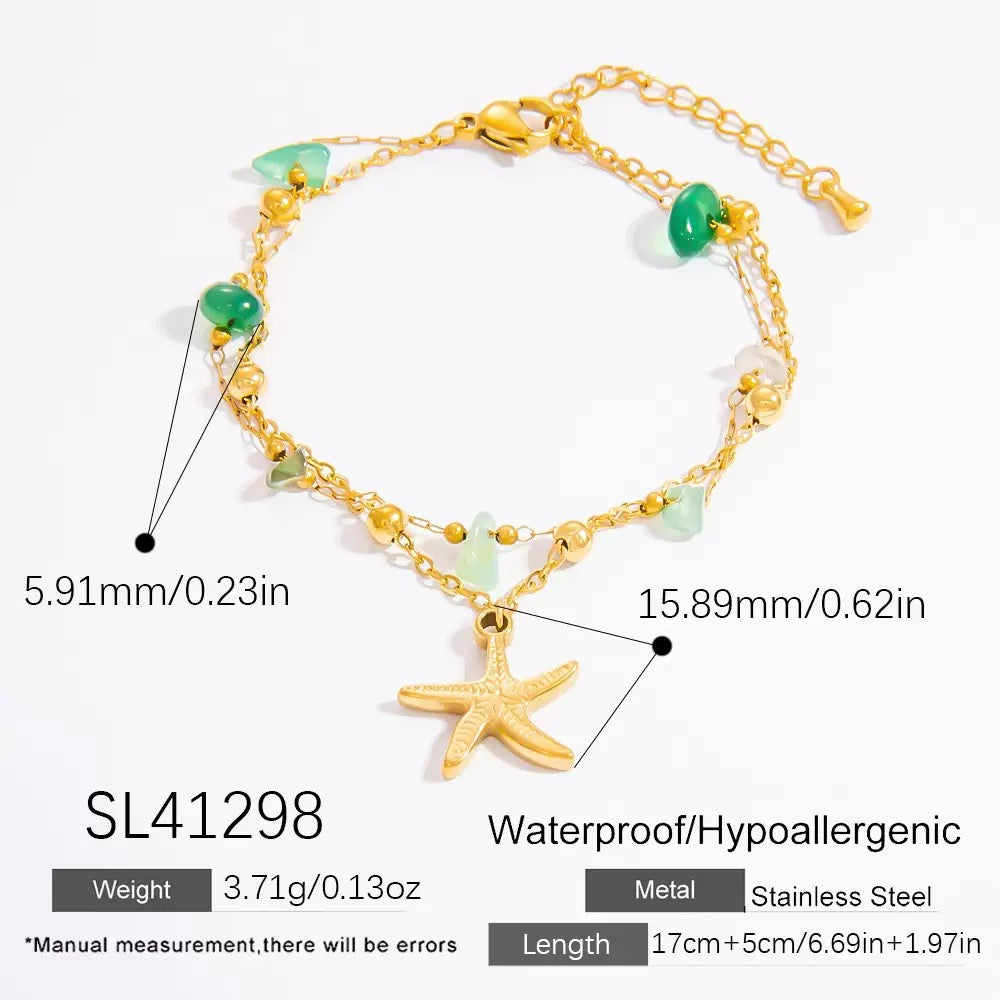Double layer starfish green bracelet