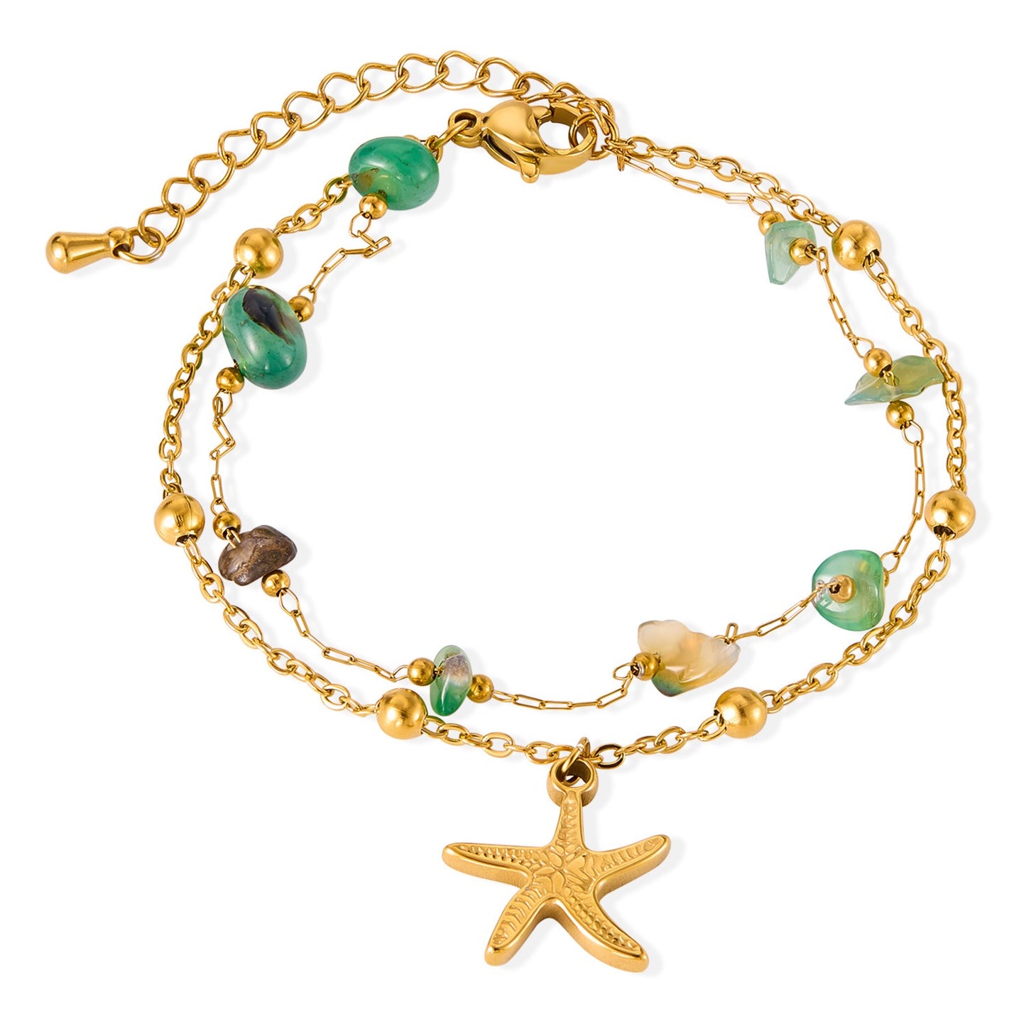 Double layer starfish green bracelet