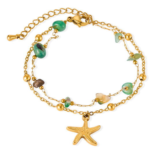 Double layer starfish green bracelet