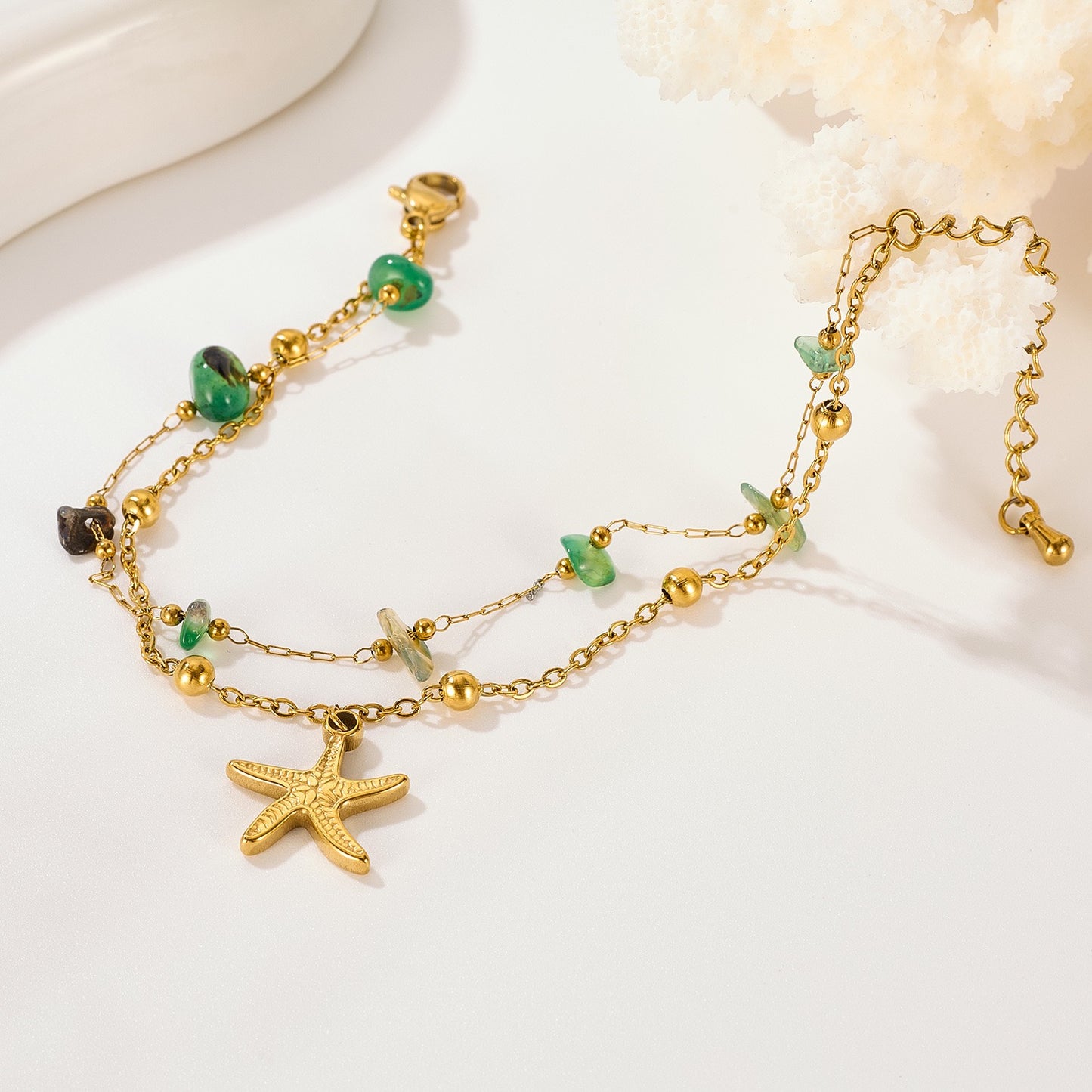 Double layer starfish green bracelet