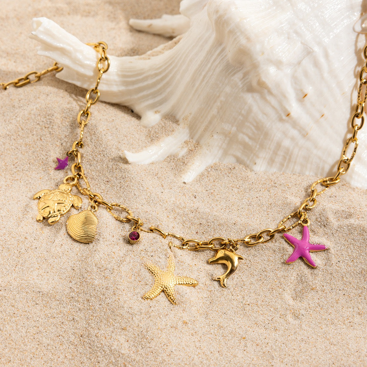 Pink starfish charm necklace