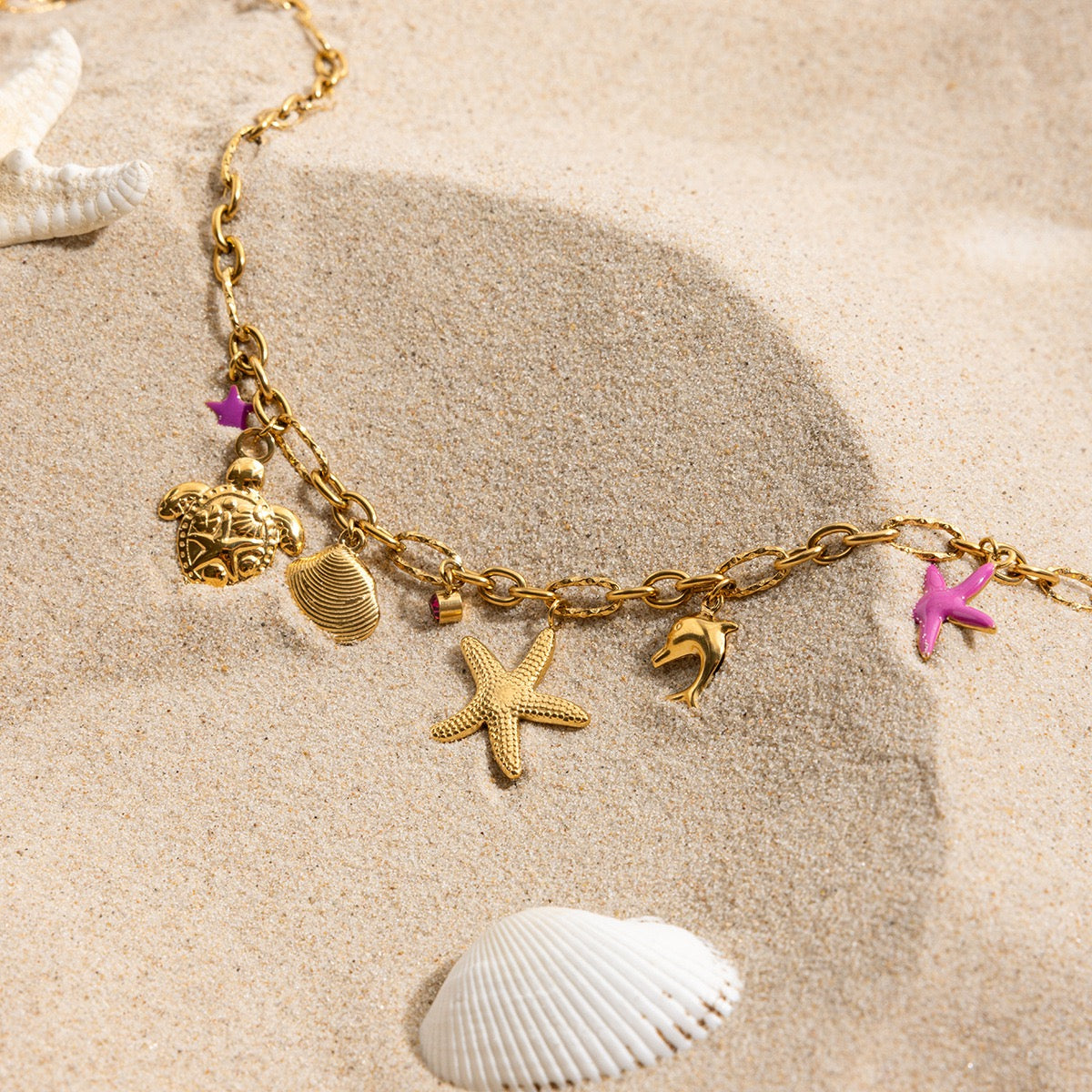 Pink starfish charm necklace