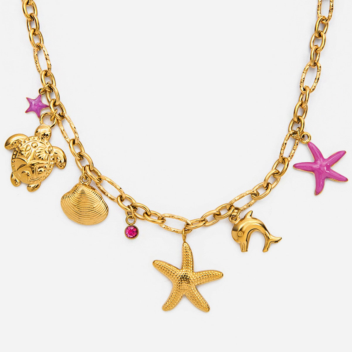 Pink starfish charm necklace