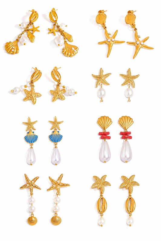 Pearly shell starfish earrings