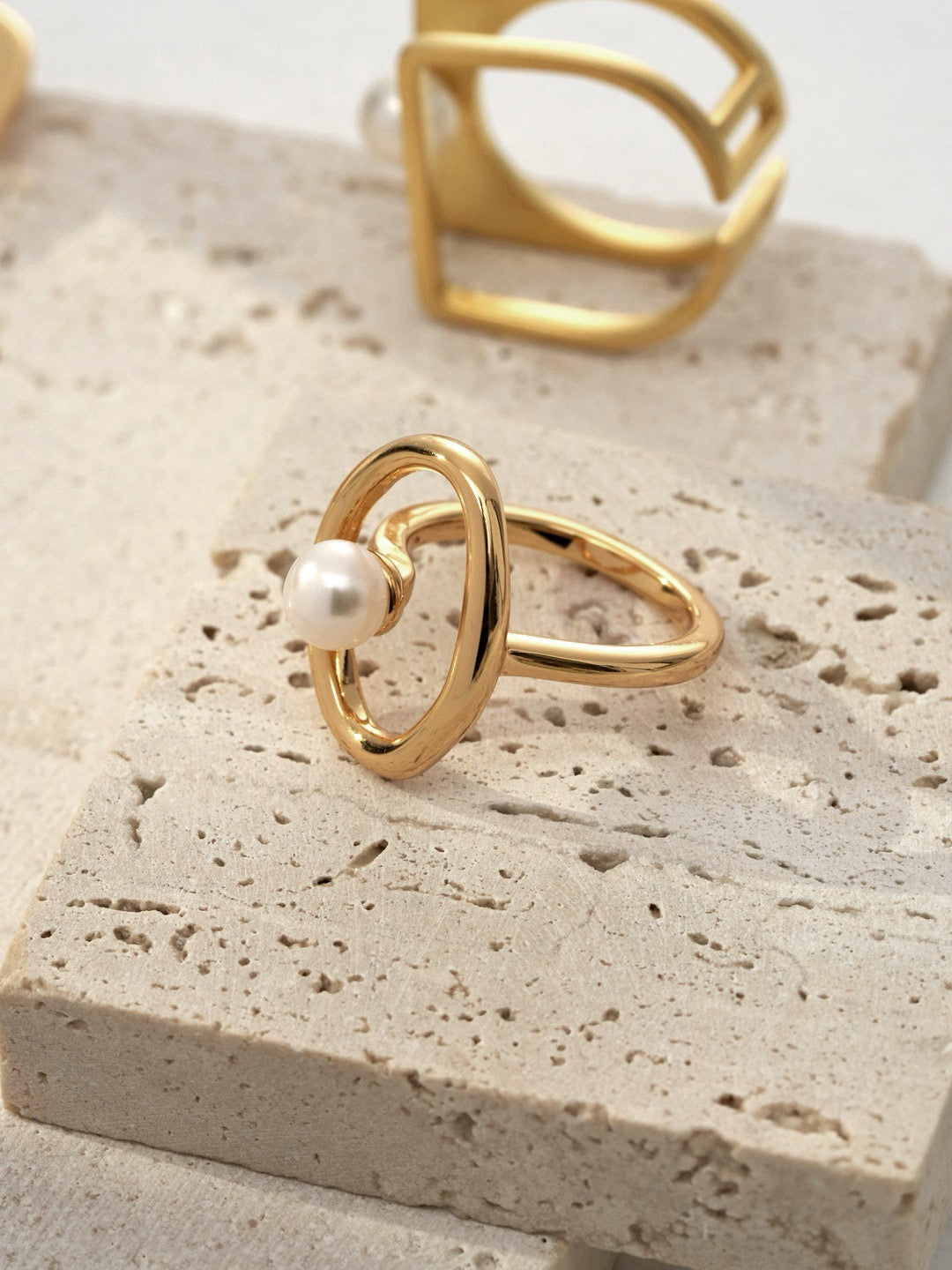 Celestial Pearl round statement rings