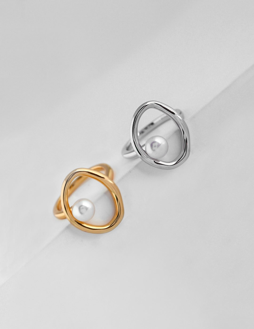 Celestial Pearl round statement rings