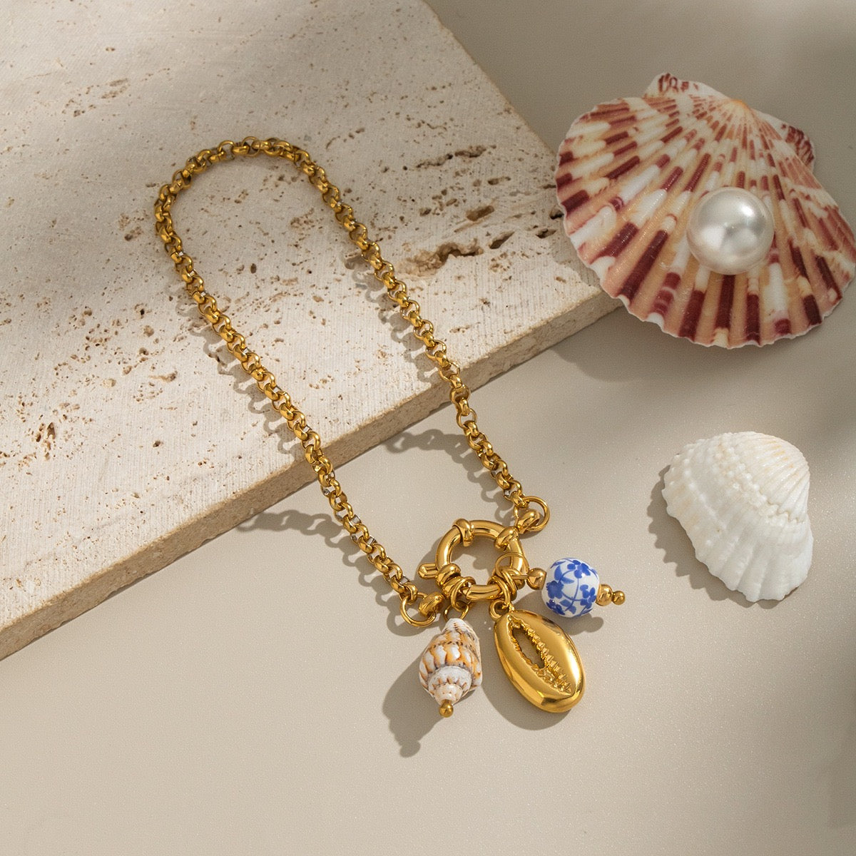 Blue shell charm bracelet