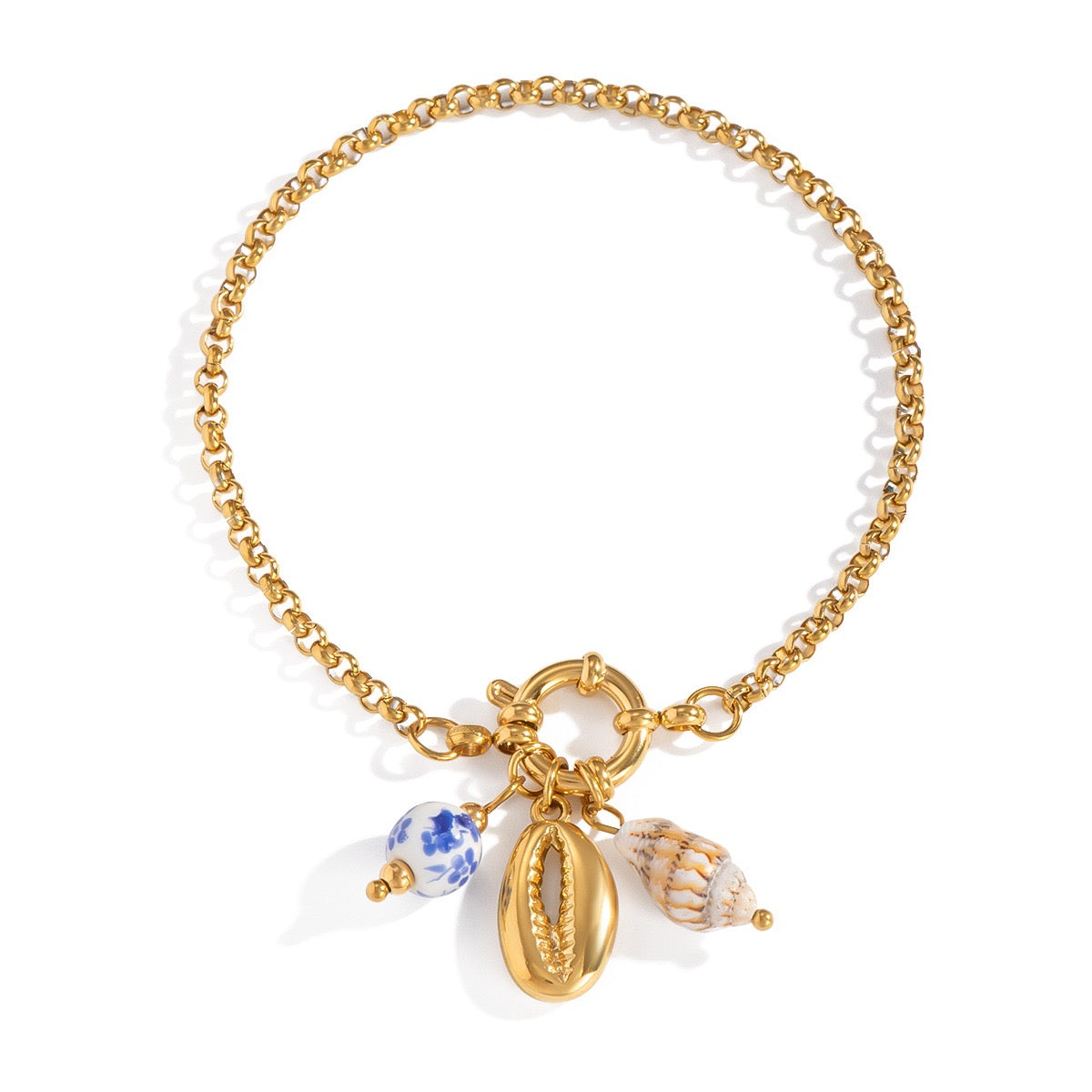 Blue shell charm bracelet