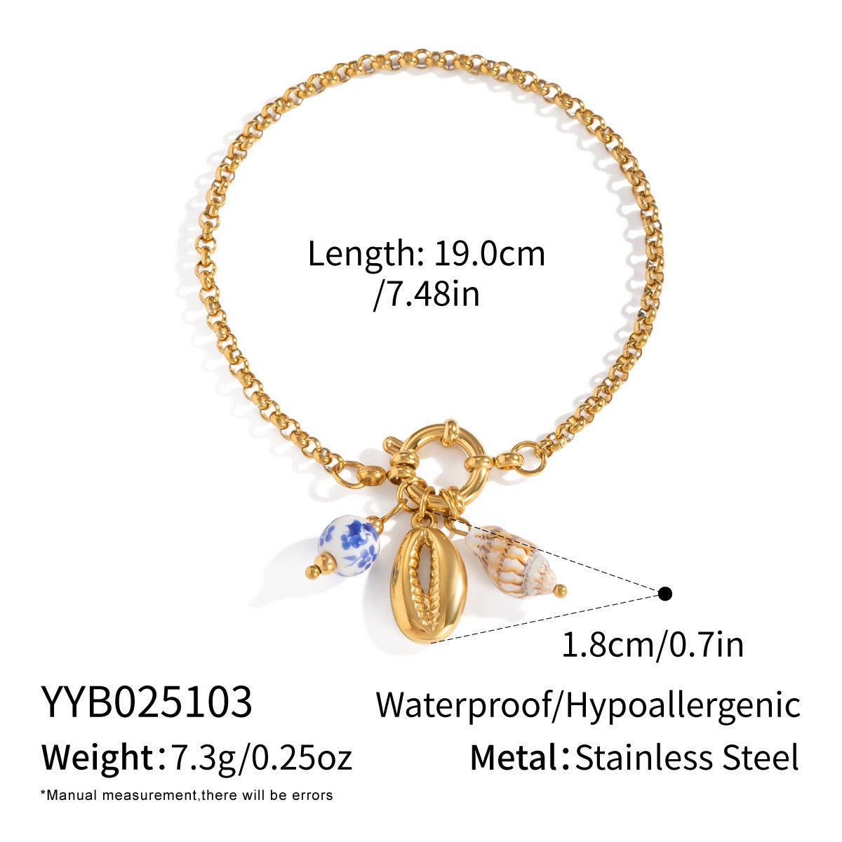 Blue shell charm bracelet