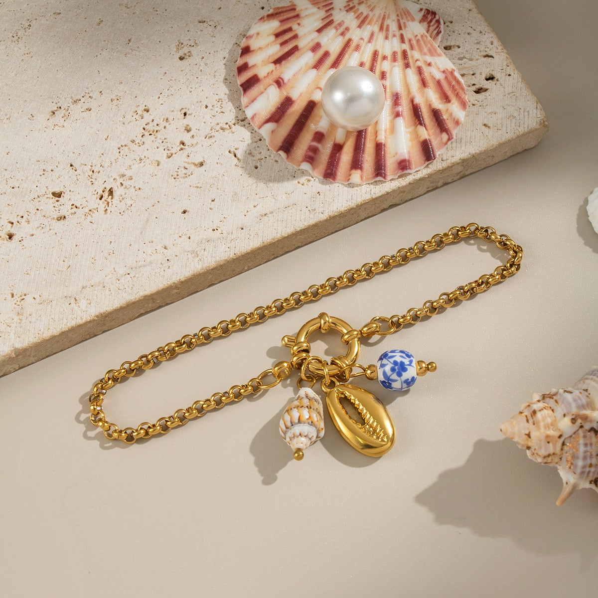 Blue shell charm bracelet