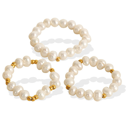 Kate Elastic round freshwater pearls rings