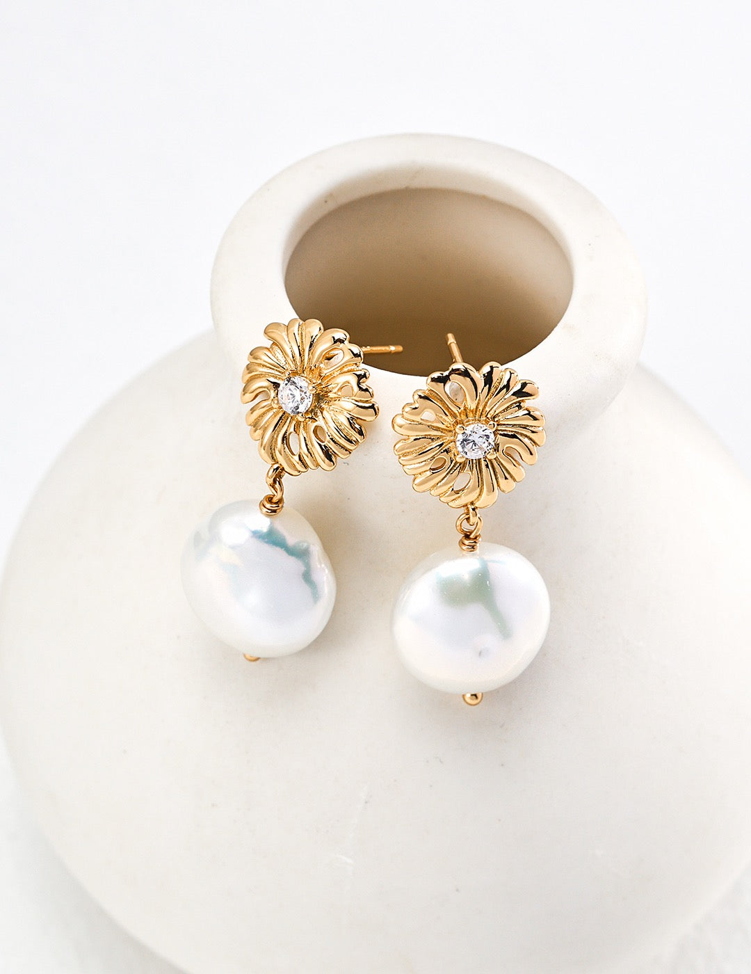 Jasper Blossom flower pearl earrings