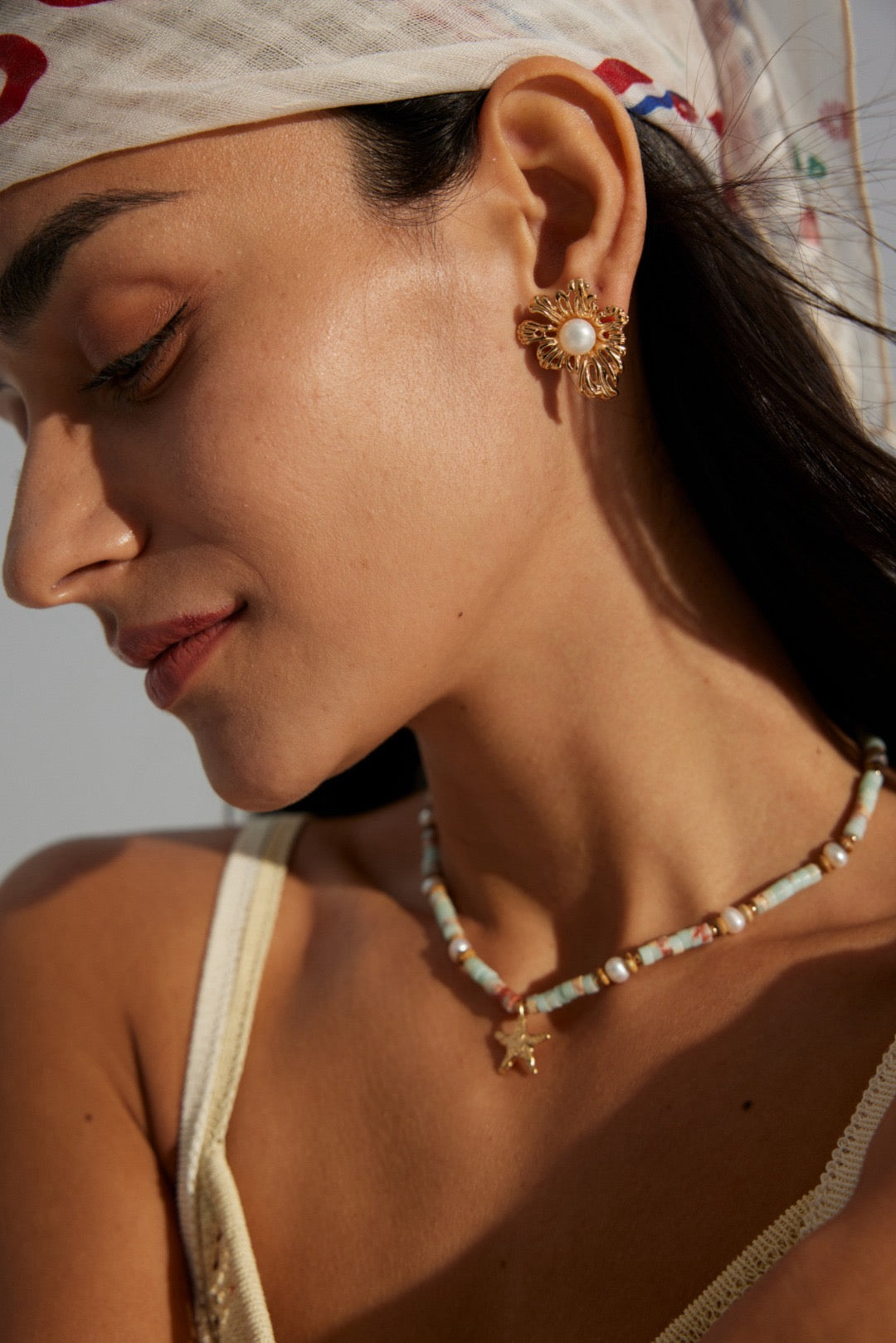 Jasper Blossom flower pearl earrings