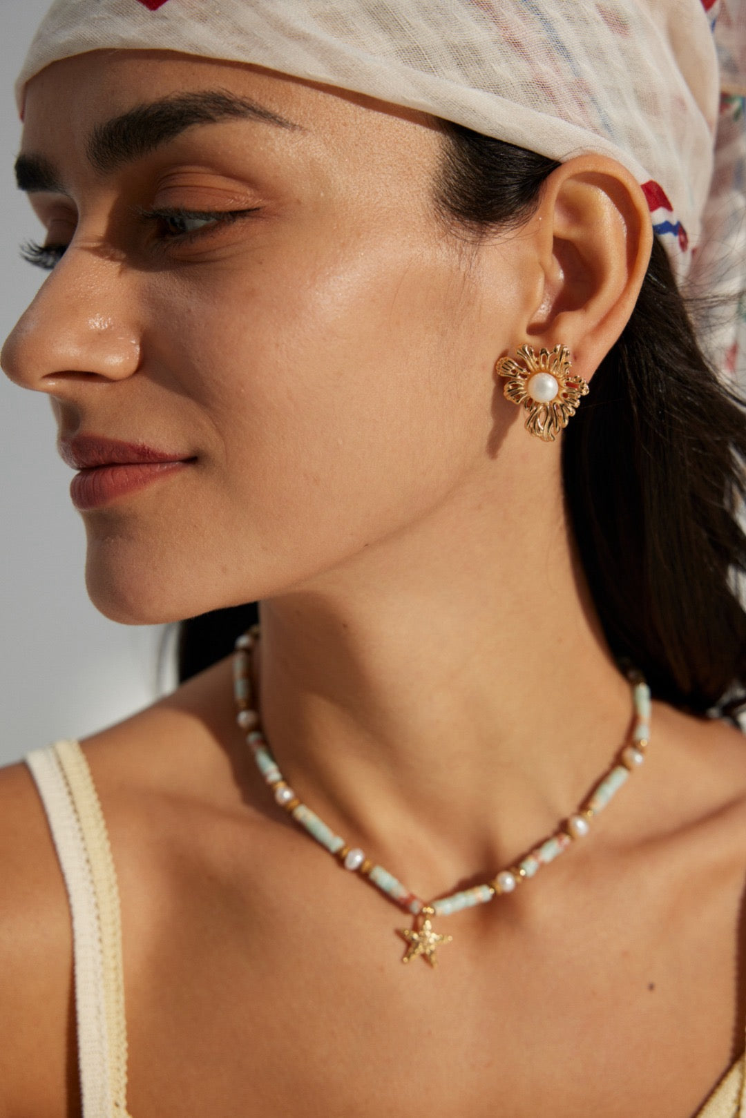 Jasper Blossom flower pearl earrings