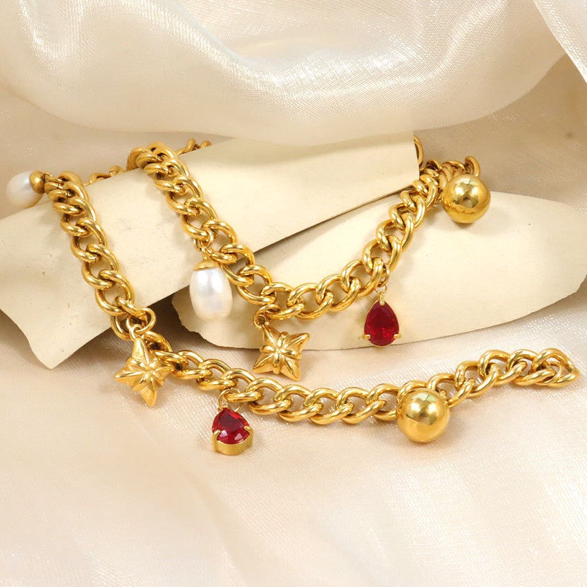Statement red charm bracelet