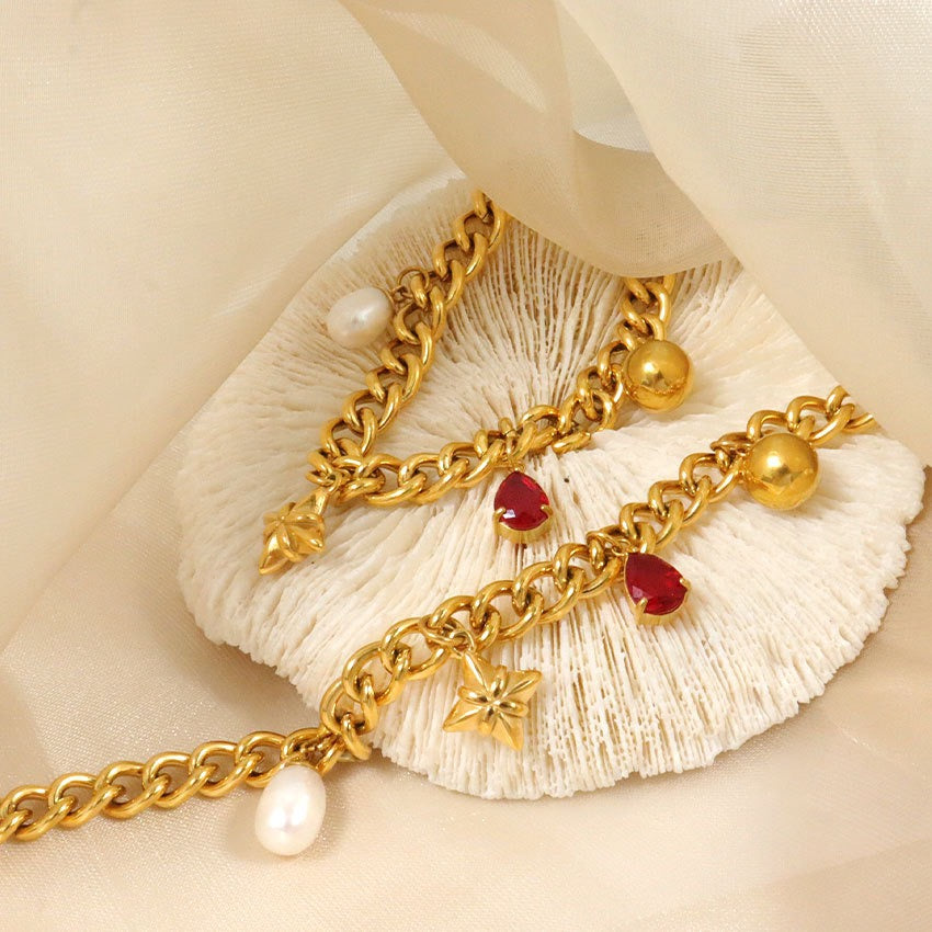 Statement red charm bracelet