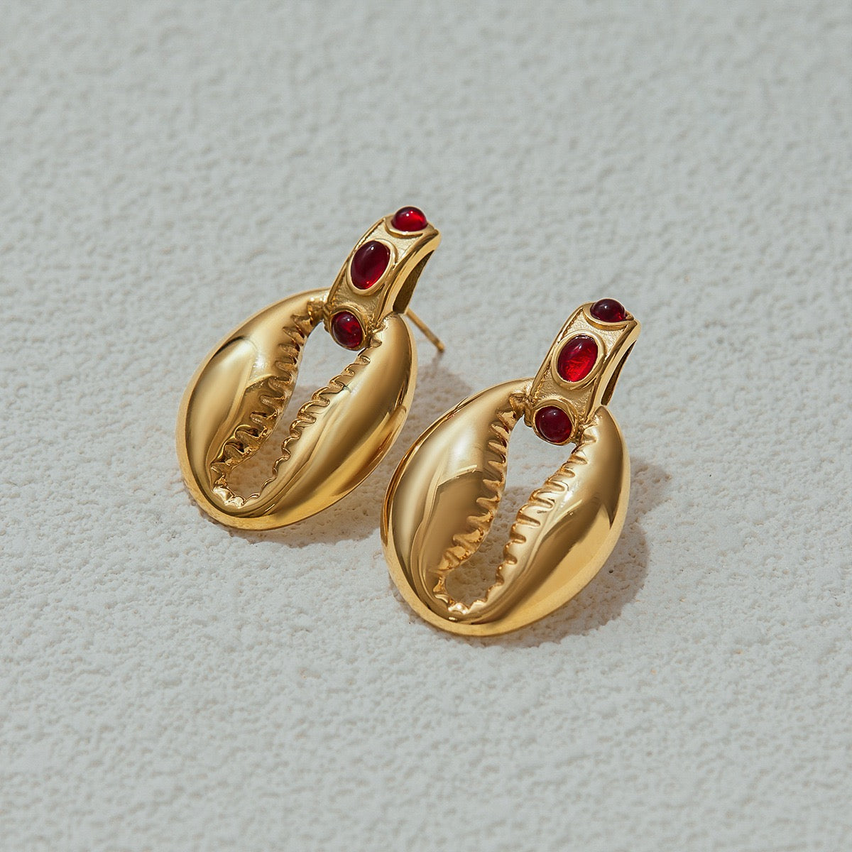Ruby shell earrings