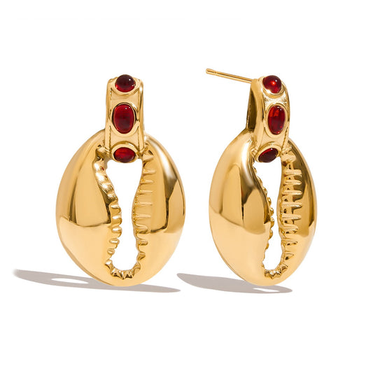 Ruby shell earrings