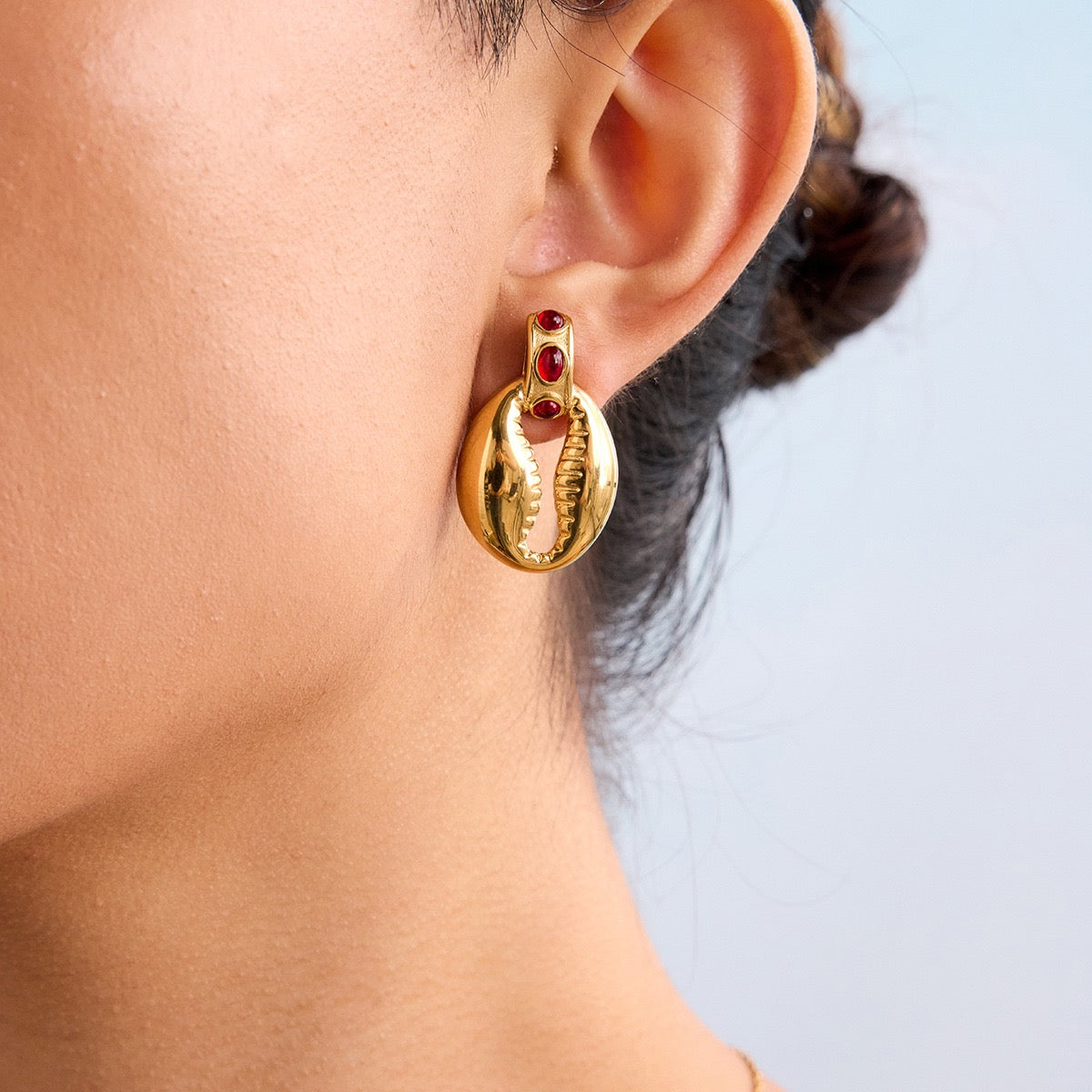 Ruby shell earrings