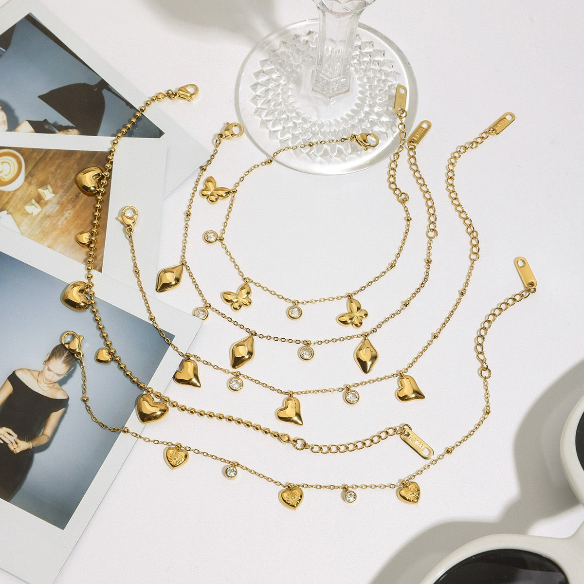 Dainty drop charm bracelet