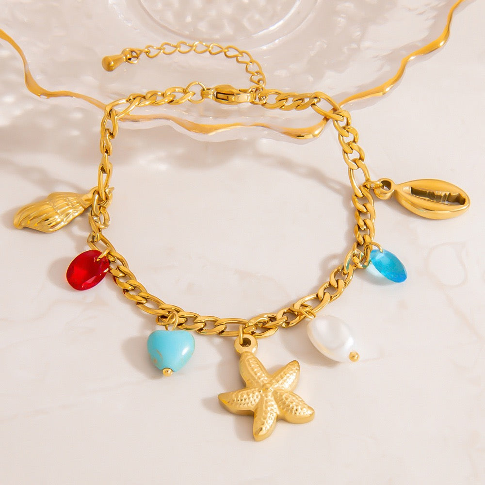Rainbow reinstone starfish charm bracelet