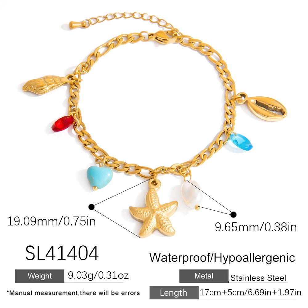 Rainbow reinstone starfish charm bracelet